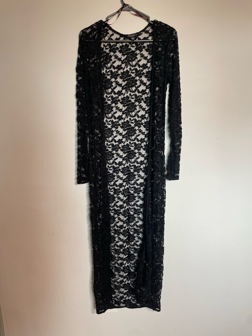 Black Lace Long Sleeve Duster Cadigan Cover-Up